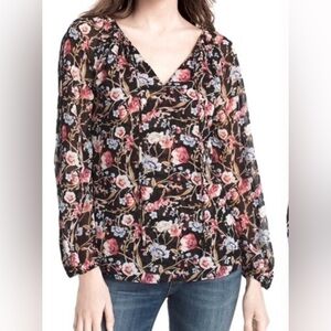 White House Black Market Floral Peasant Sheer Blouse Size 4
